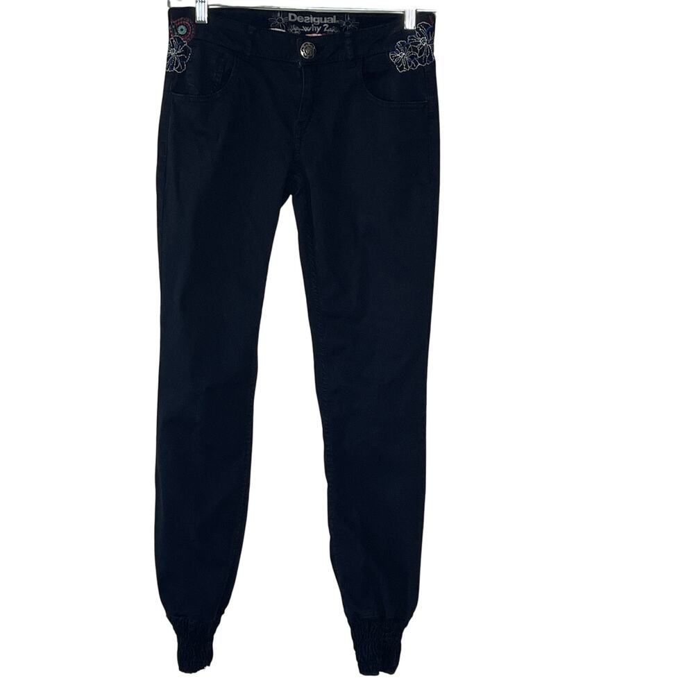 DESIGUAL WOMEN'S EMBROIDERED PORT BLACK JOGGER PANTS SIZE 30